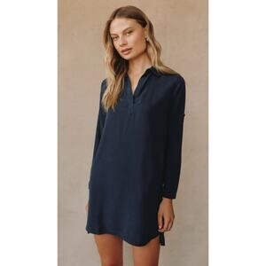 Bella Dahl Womens A-Line Rolled Tab Sleeve Dress in Endless Sea. Size M NWOT